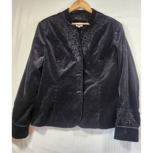 Gothic Black Velvet Beaded Embroidered Blazer Jacket whimsigoth Womens XL
